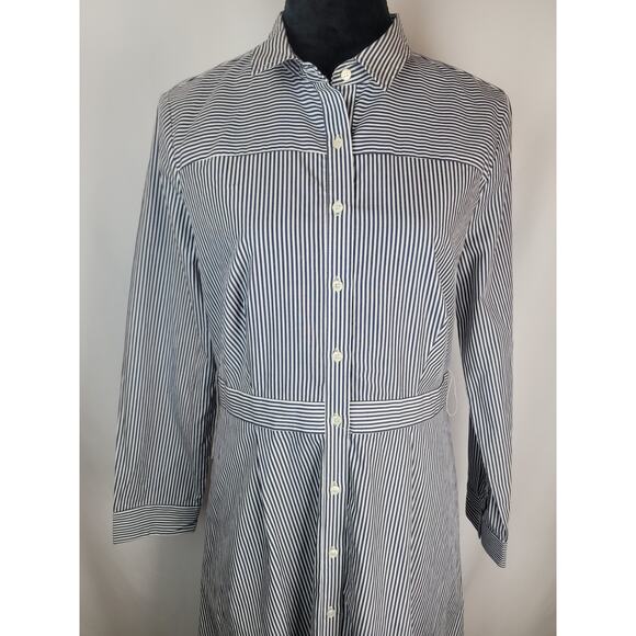 J. Crew NWT Women's Long Sleeve Shirt Dress Blue/White Stripe Poplin Size 10 - Picture 2 of 10